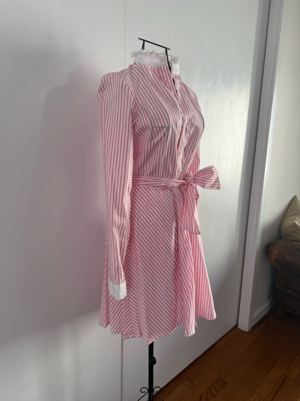 Kiel James Patrick KJP Oxford Striped Shirtdress Midi Pink / White XS - Picture 3 of 13